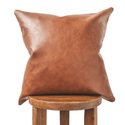 Cognac Faux Leather Pillow Camel Leather Pillow Shams Etsy