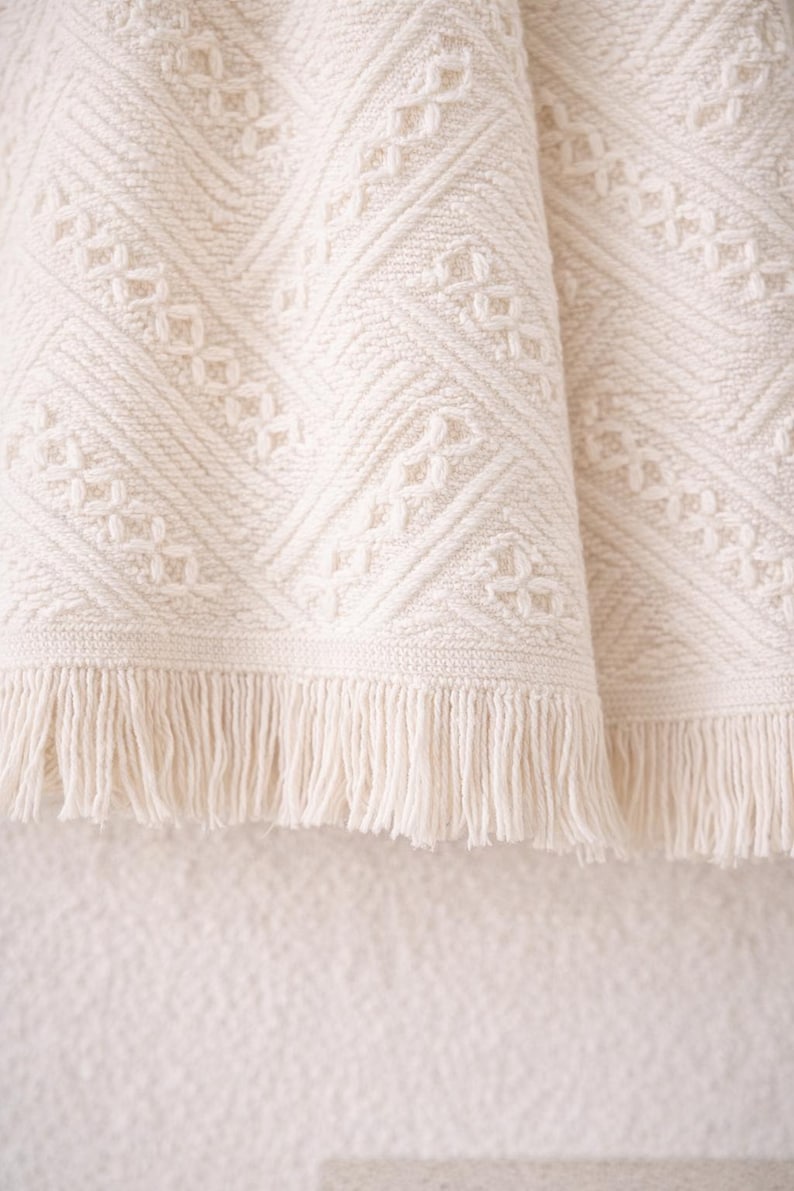 Cream Turkish Cotton Hand Towels, Fringe Detail, Quick Dry Absorbent Spa Towels image 3