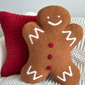 Gingerbread Man Sherpa Pillow, Faux Fur Christmas Pillow, Christmas Gingerbread Pillow, Christmas Pillow, Christmas Pillows, Holiday Pillows