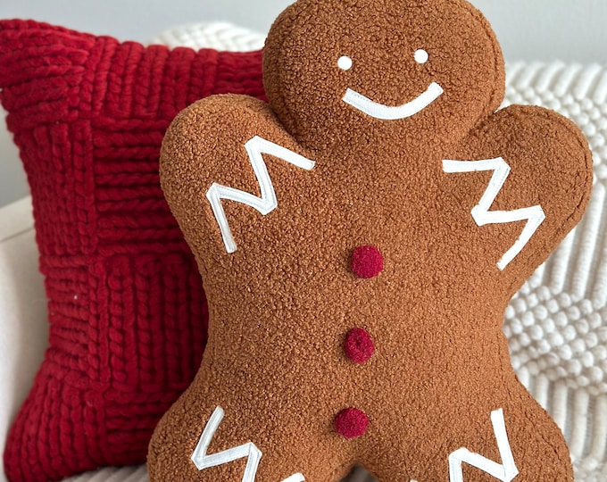 Gingerbread Man Sherpa Pillow, Faux Fur Christmas Pillow, Christmas