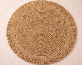 Handwoven Straw Fringe Placemat - 15" Boho Table Decor