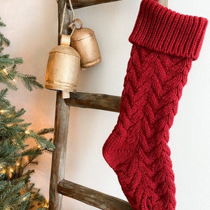 Red Knitted Christmas Stockings | Red Cable knit Christmas Stockings | Burgundy Christmas Stocking | Red Christmas Decor