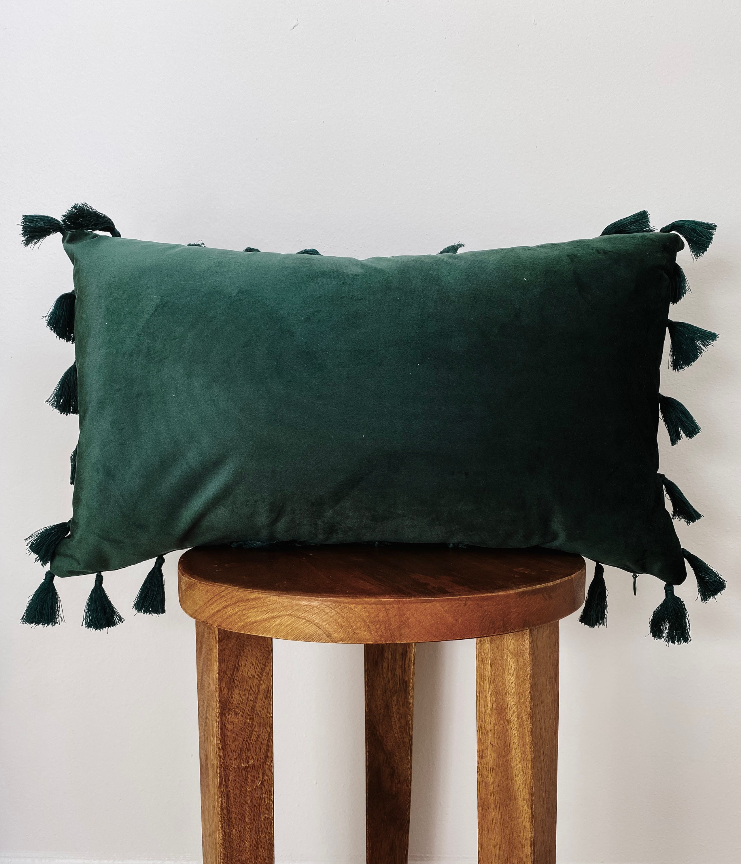 Green velvet lumbar pillow tassel lumbar pillow velvet Etsy