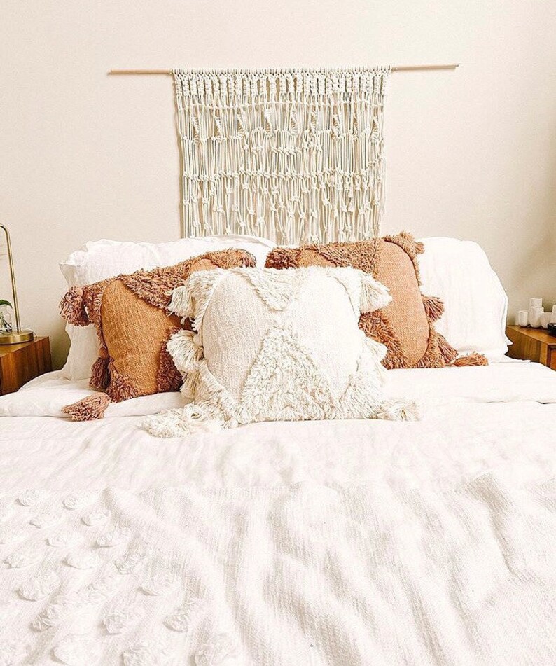 Natural Boho Pillow Cover Fringe Bohemian Pillows Beige Etsy