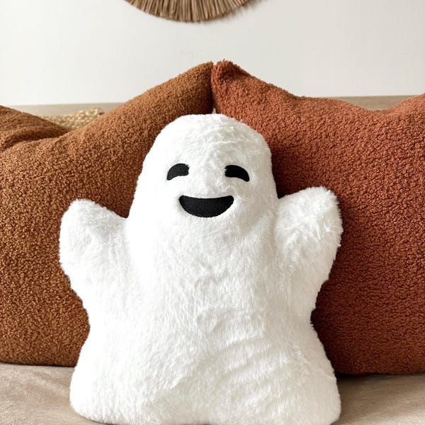 Kunstfell Geisterkissen, Weißes Geisterkissen, Dekoratives Geisterkissen, Halloween Geisterkissen, Geister dekoratives Kissen