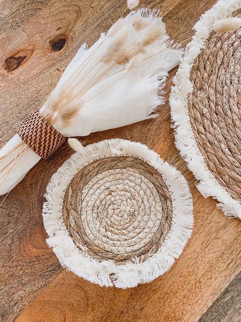 Bohemian coasters boho coasters fringe coaster set Etsy