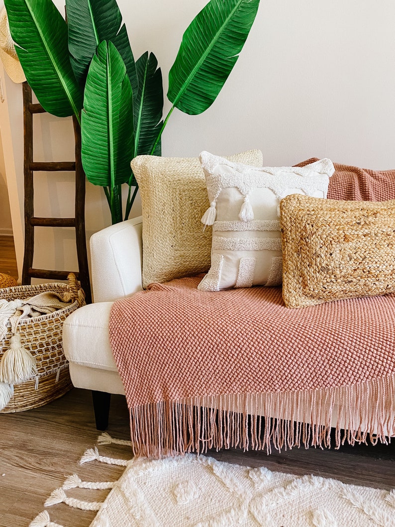 Jute Braided Lumbar Pillow Cover Outdoor Lumbar Bohemian Etsy