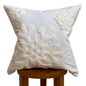 Ivory Snowflake Pillow Cover | White Christmas Pillow | Cream Christmas Pillow Sham | Holiday Snowflake Pillows