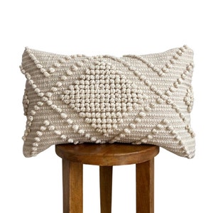 Neutral Boho Lumbar Pillow Cover | Boho Throw Pillows | Designer Neutral Lumbar Pillow | Beige Sofa Pillow | Neutral Decorative Pillow