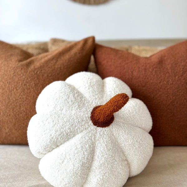 Cream Sherpa Jumbo Pillow, White Pumpkin Pillow, Large Pumpkin Decorative Pillow, Oversized Pumpkin Pillow