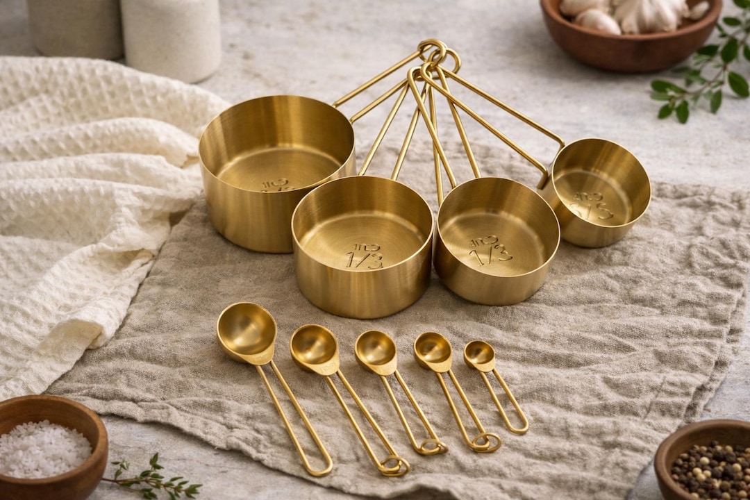 Gold Stainless Steel Measuring Cups and Spoons Set – Modern Kitchen ...
