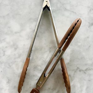 Acacia Wood Tongs Set - 12” & 15” | Wooden Kitchen Tongs with Stainless Steel Handle | Cooking, Serving Grill Tongs