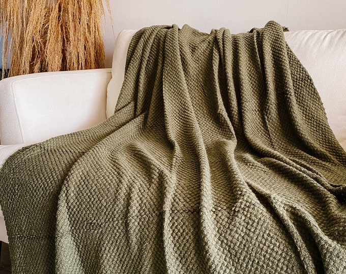 Olive Green Throw Blanket Green Fringe Blanket Rustic Etsy
