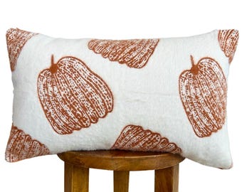 Chenille Pumpkin Pillow Cover, Burnt Orange Fall Decor (12x20")