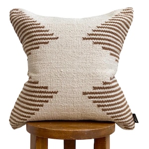 Brown Woven Striped Pillow Cover, Kilim Style Pillow, Modern Boho Throw Pillow, Rustic Farmhouse Decor, Handmade Neutral Pillow Cover