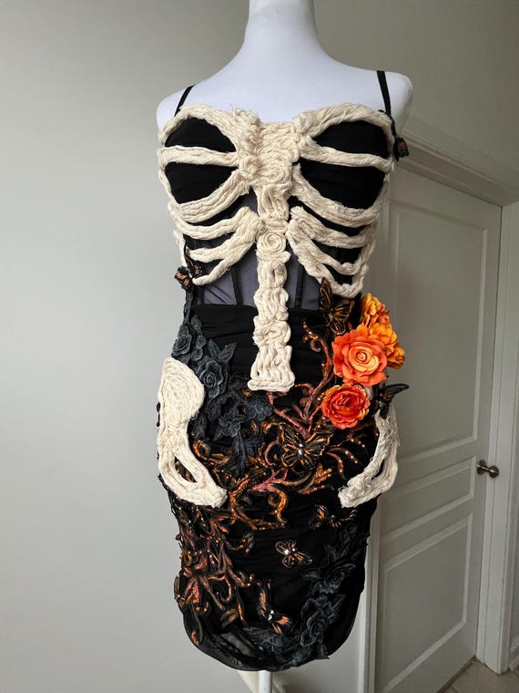 Readymade Dia de Los Muertos Haunted Butterfly Skeleton Dress