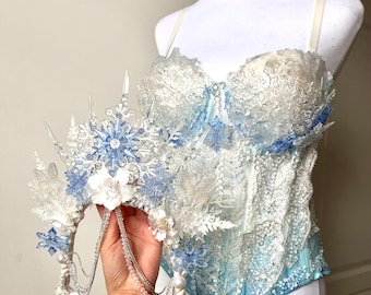 Conjunto hecho a pedido Corona y corsé de reina de las hadas de hielo Winter Wonder