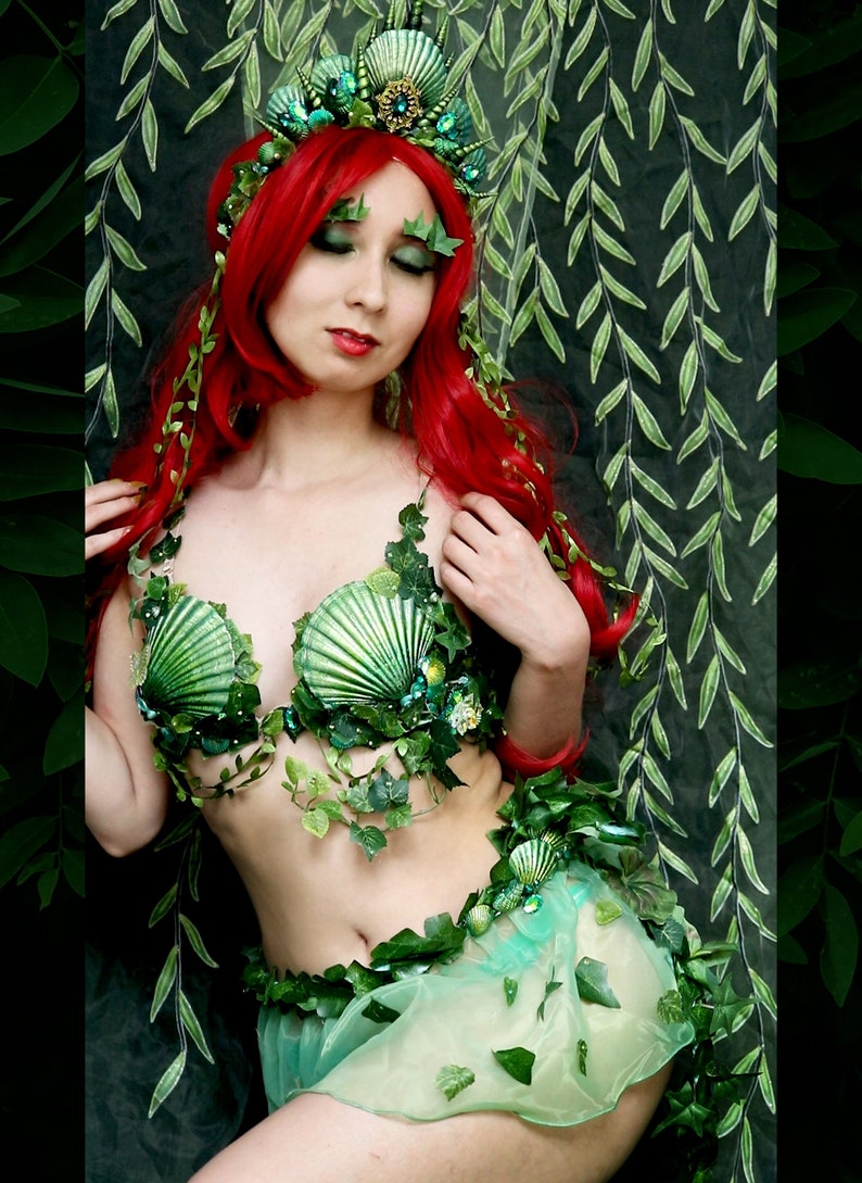 Made to Order Poison Ivy Mermaid Crown, Bra and Skirt Wrap image 1