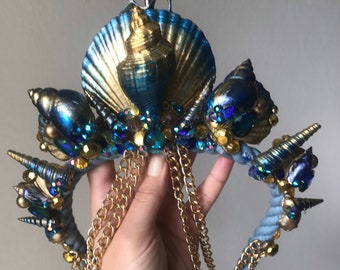 Adult Mermaid crown (Gold Lit Deep Blue)