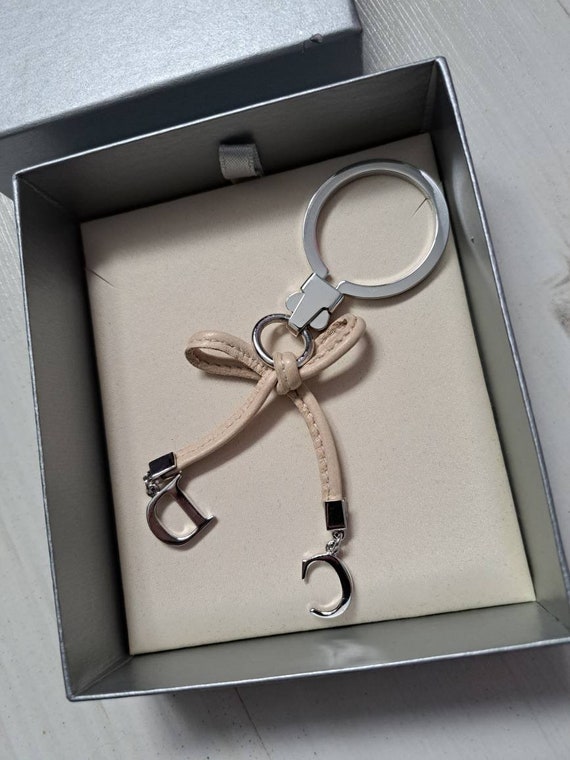 Authentic Christian Dior Silver KEY Ring Charm Dior letter Keychain -f0305