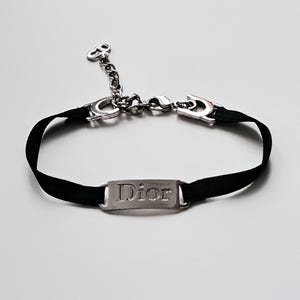 Christian Dior vintage bracelet black ribbon logo 1990&#39;s spellout Y2K