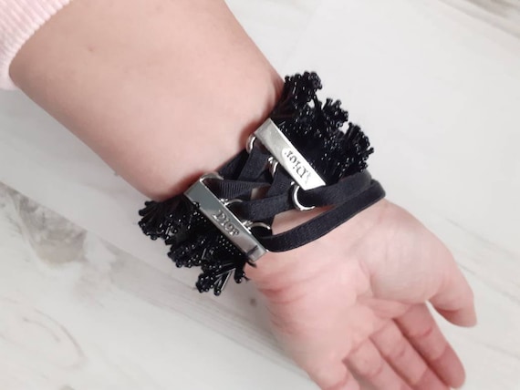 Christian Dior black beaded corset tie cuff brace… - image 1