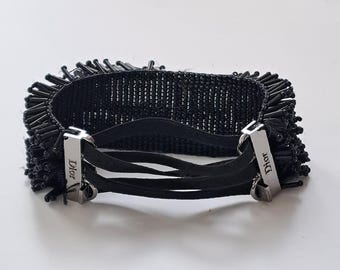 Christian Dior Vintage Black & Gold Beaded Stretch Belt M/L Designer  80s Dior | Accessories | Christian Dior Vintage Trotter Monogram  main image 2