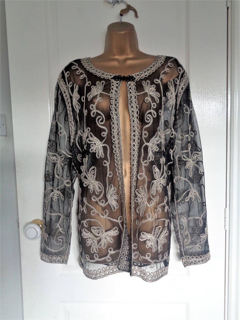 Roman Originals sheer black gold beaded jacket from 1990's | Etsy