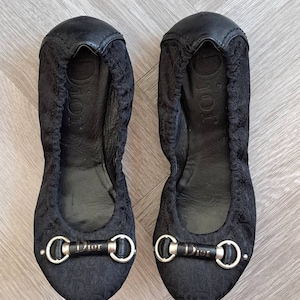 Vintage 90&#39;s Christian Dior ladies flat ballet pumps. Fabric shoes size UK 3 EU 36 US 5 women