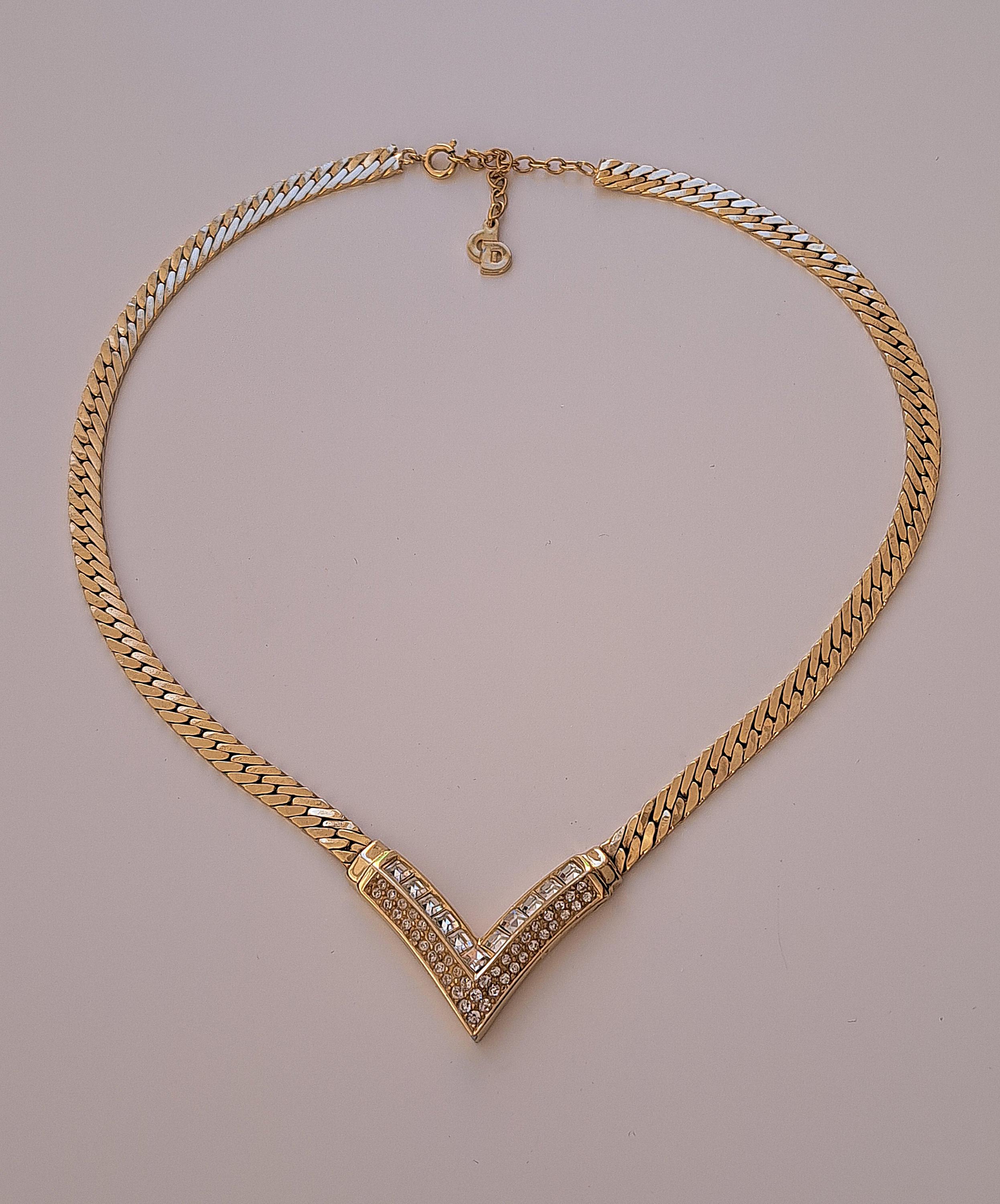 Christian Dior Vintage Choker Necklace 1980's Gold Diamante V