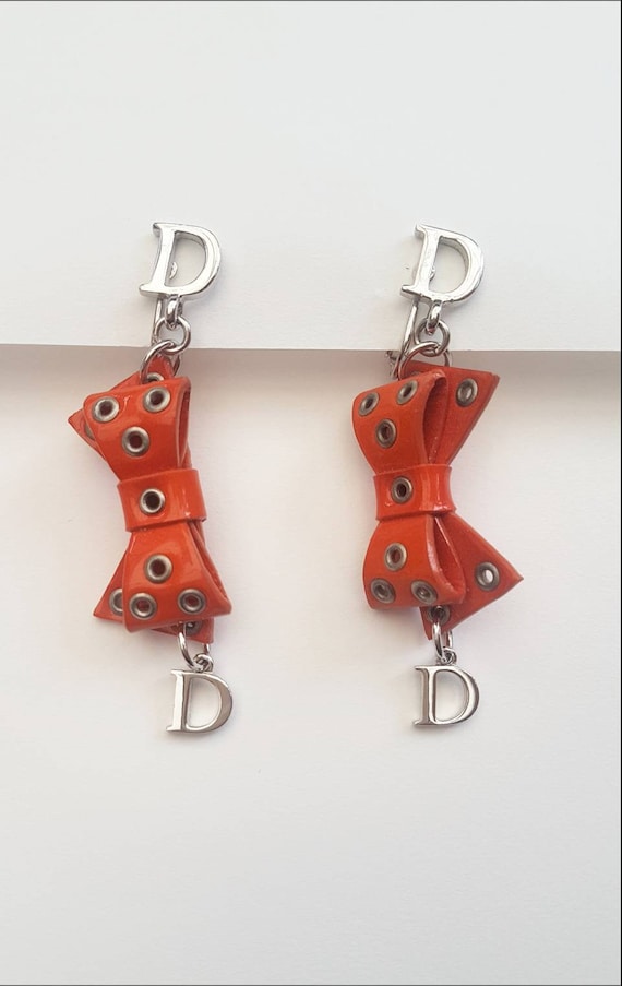 Christian Dior rare vintage orange bow earrings. … - image 1