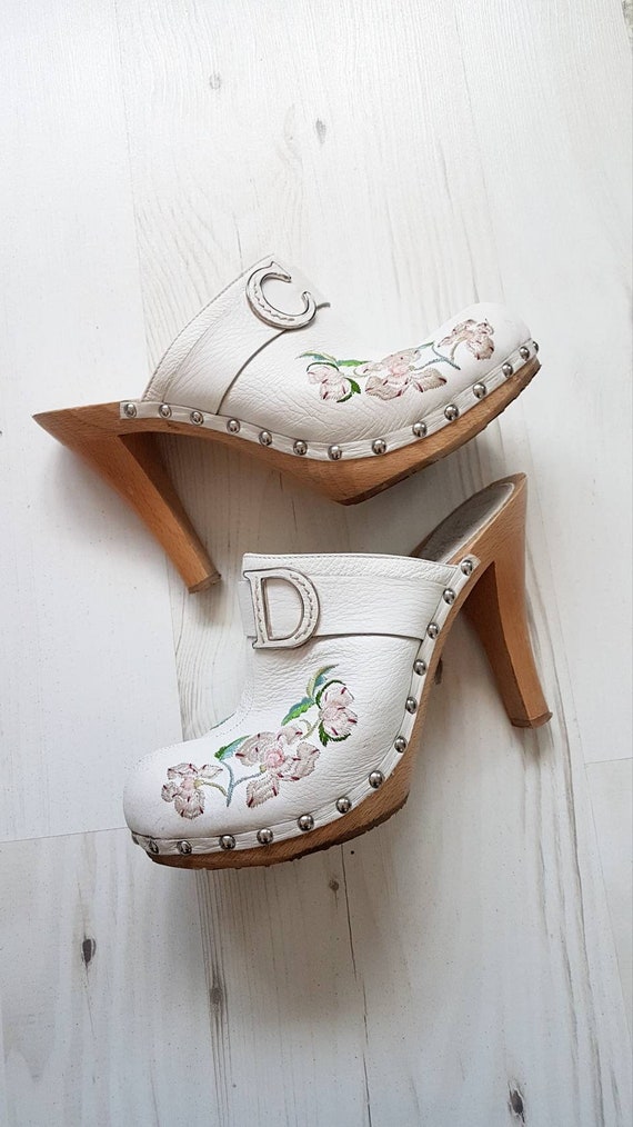 white clog heels