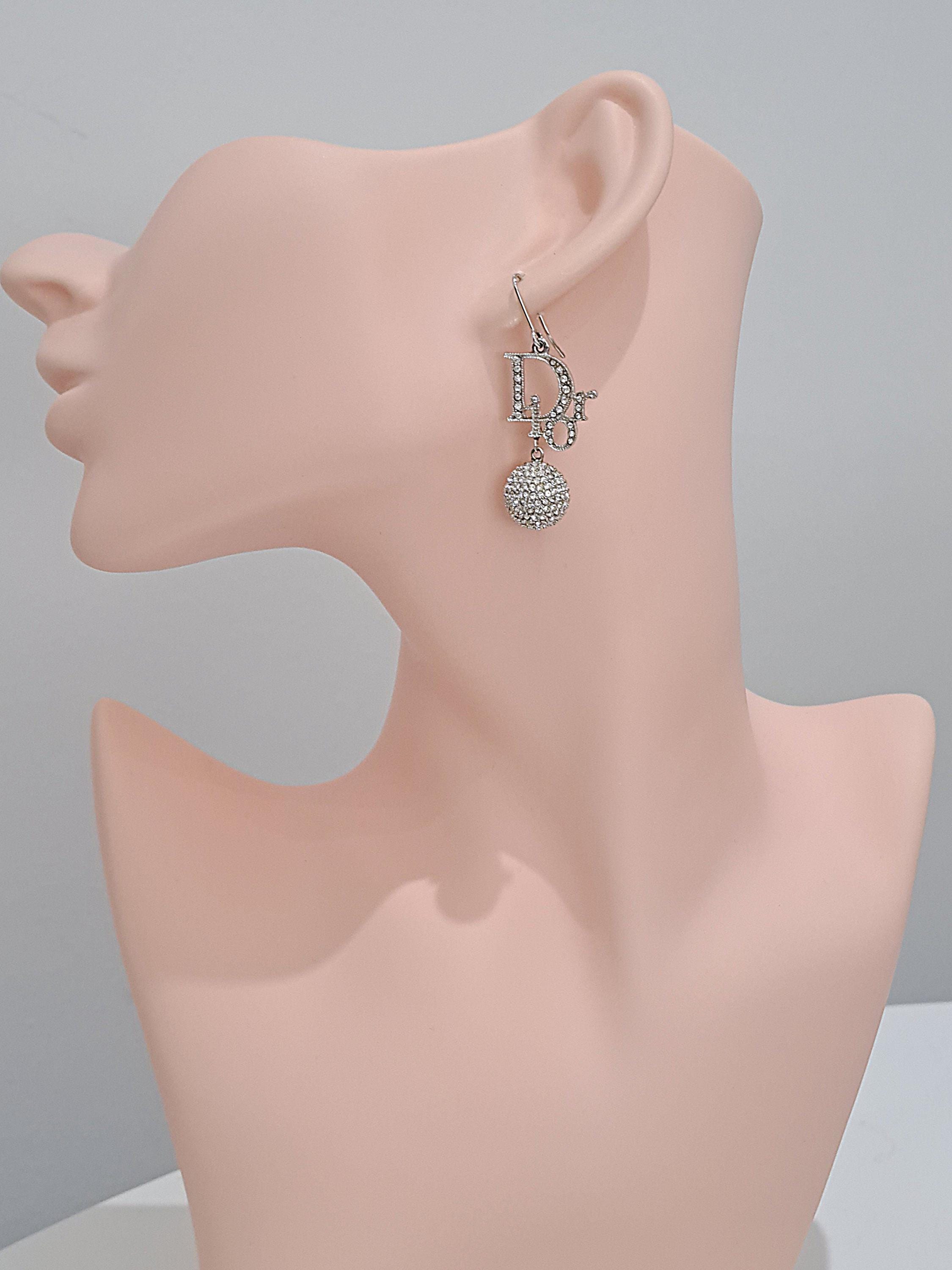 Christian Dior Vintage Logo Oblique Crystal Ball Charm Earrings