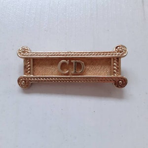 Christian Dior vintage signed brooch 1970&#39;s. Rare CD logo Germany. Gold tone. Badge pin