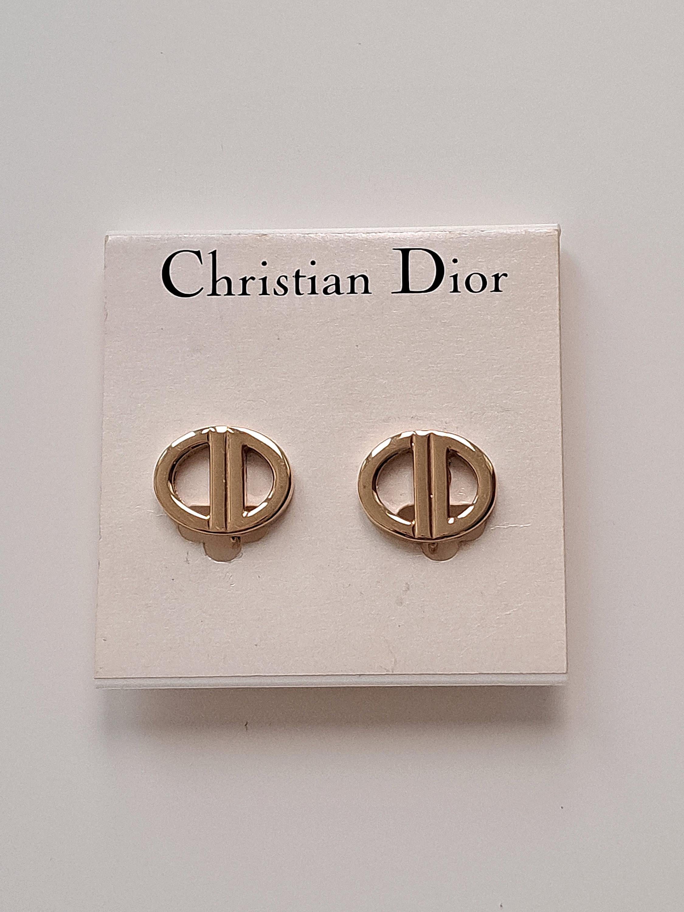 Christian Dior Vintage CD Clip on Earrings. Gold Tone 1990