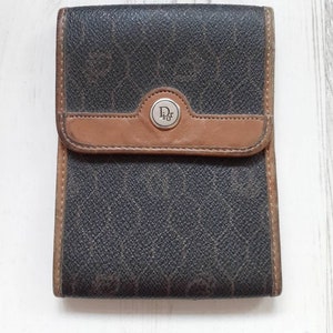 Sac pochette porte-cartes vintage en cuir monogrammé classique Christian Dior. Rare marron des années 1970