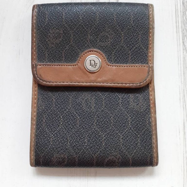 Christian Dior classic monogram leather vintage card case holder pouch bag. 1970's brown