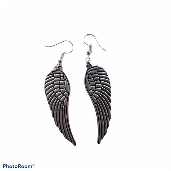 Silver Pewter Angel Wings Dangle Hook Earrings Christian Faith | Etsy