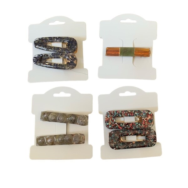 Handcrafted Hair Barrettes Four Sets of Artisan Hair Accessories Resin Floral