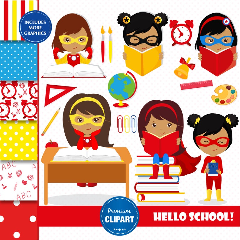 Superhero clipart Back to school clipart Girl clipart School images CL167 Superhero girl clipart Teacher clipart