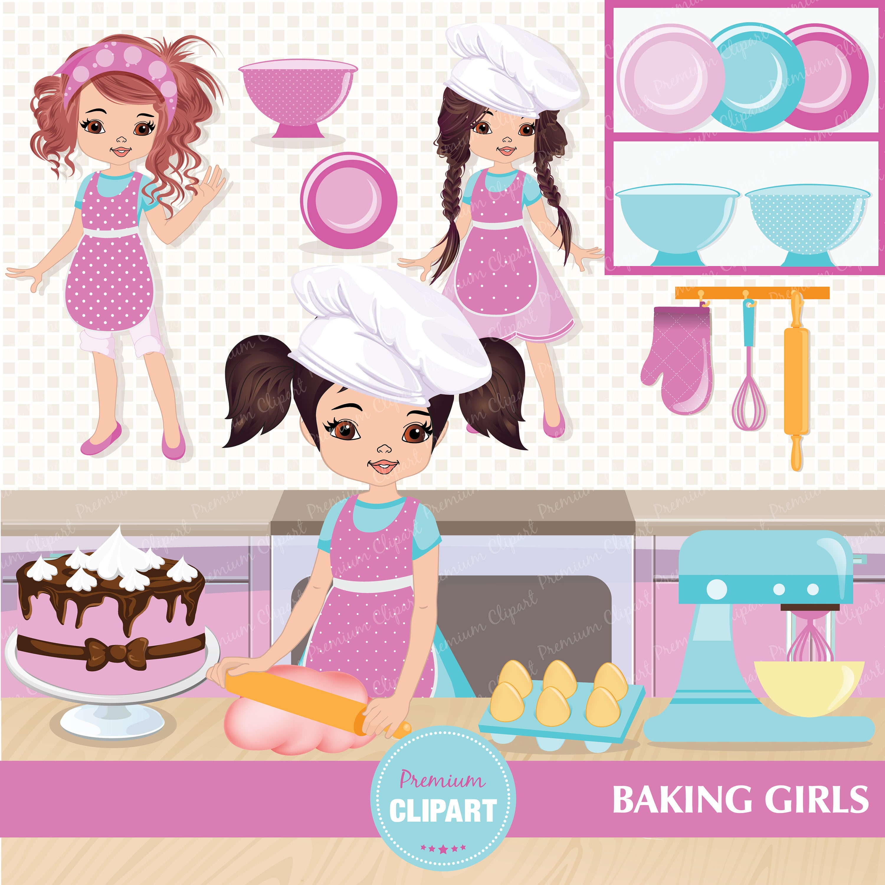 Baking girls clipart cliparts girls cooking clipart baking Etsy