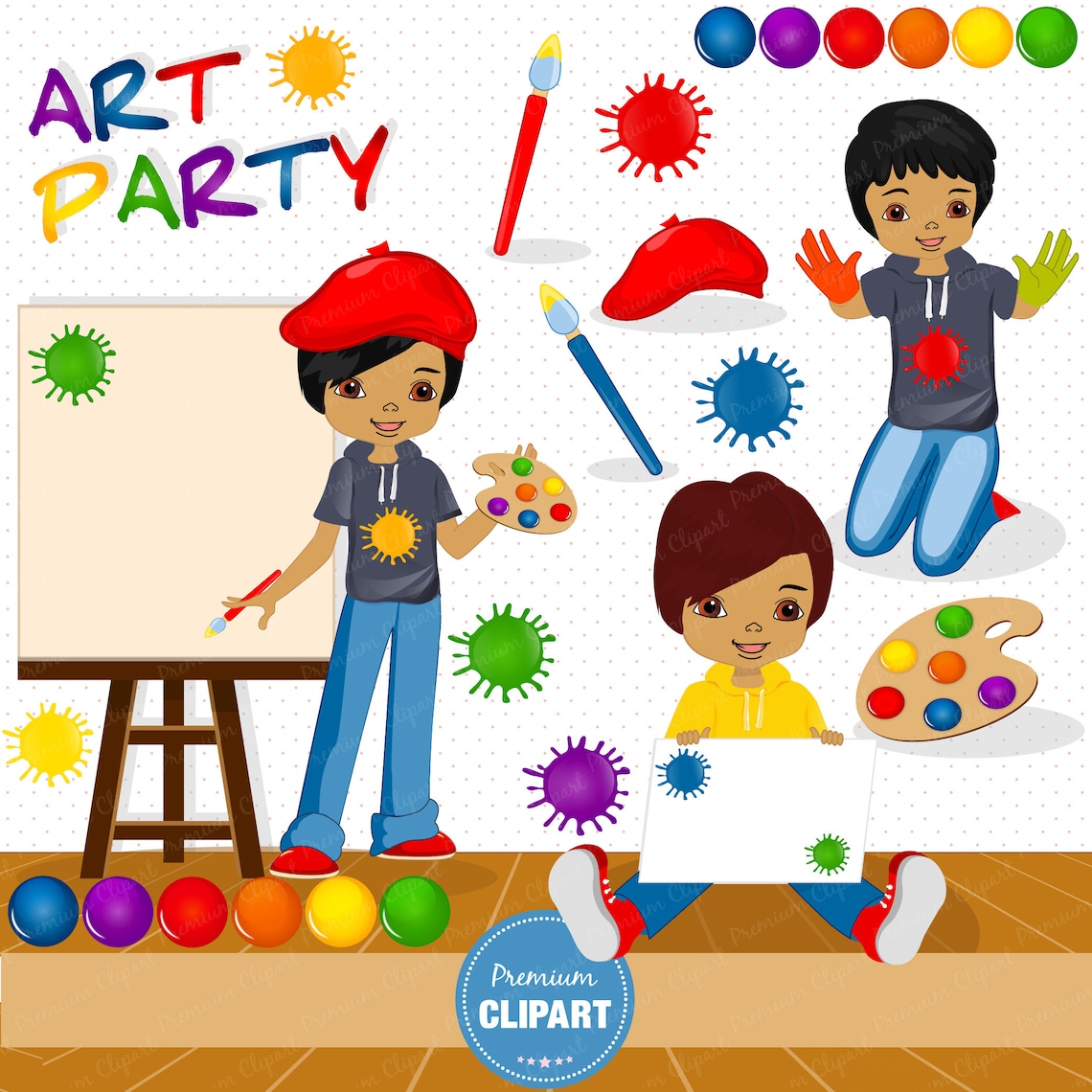 Painting party clipart African American kids Art party Etsy