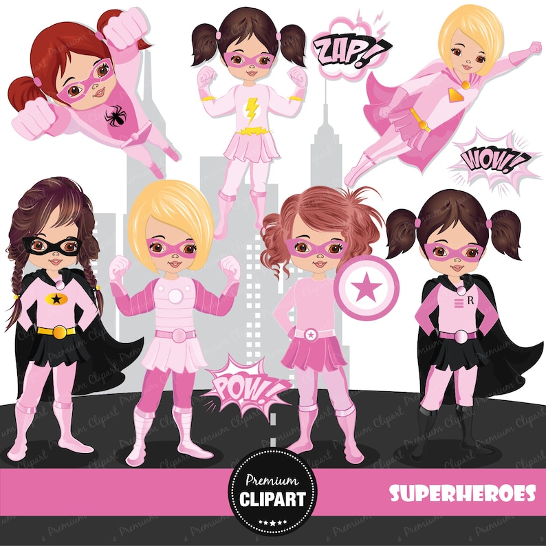 Pink superhero clipart pink supergirl pink superheroes | Etsy