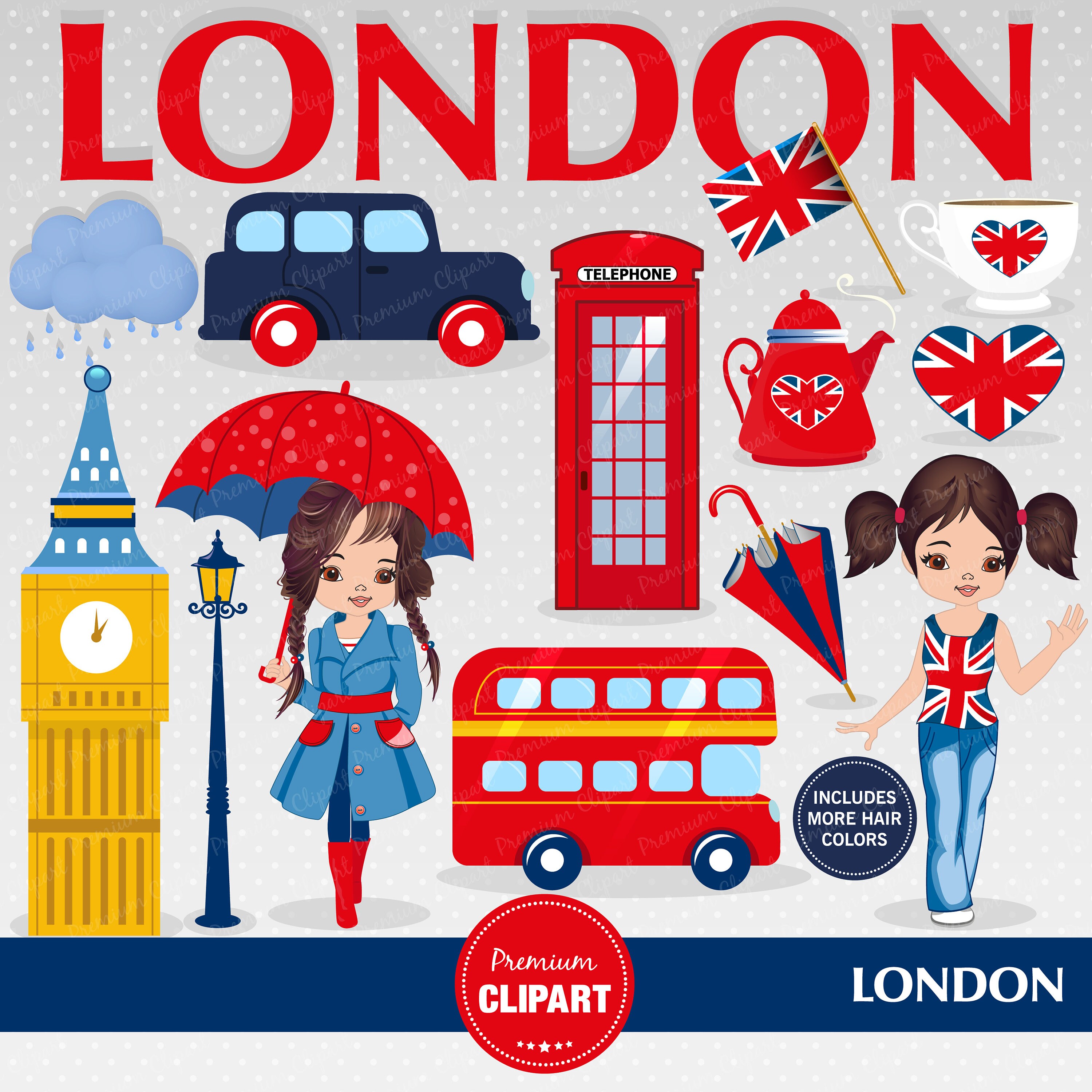 London Clipart Girl Clipart England Clip Art British Party Etsy