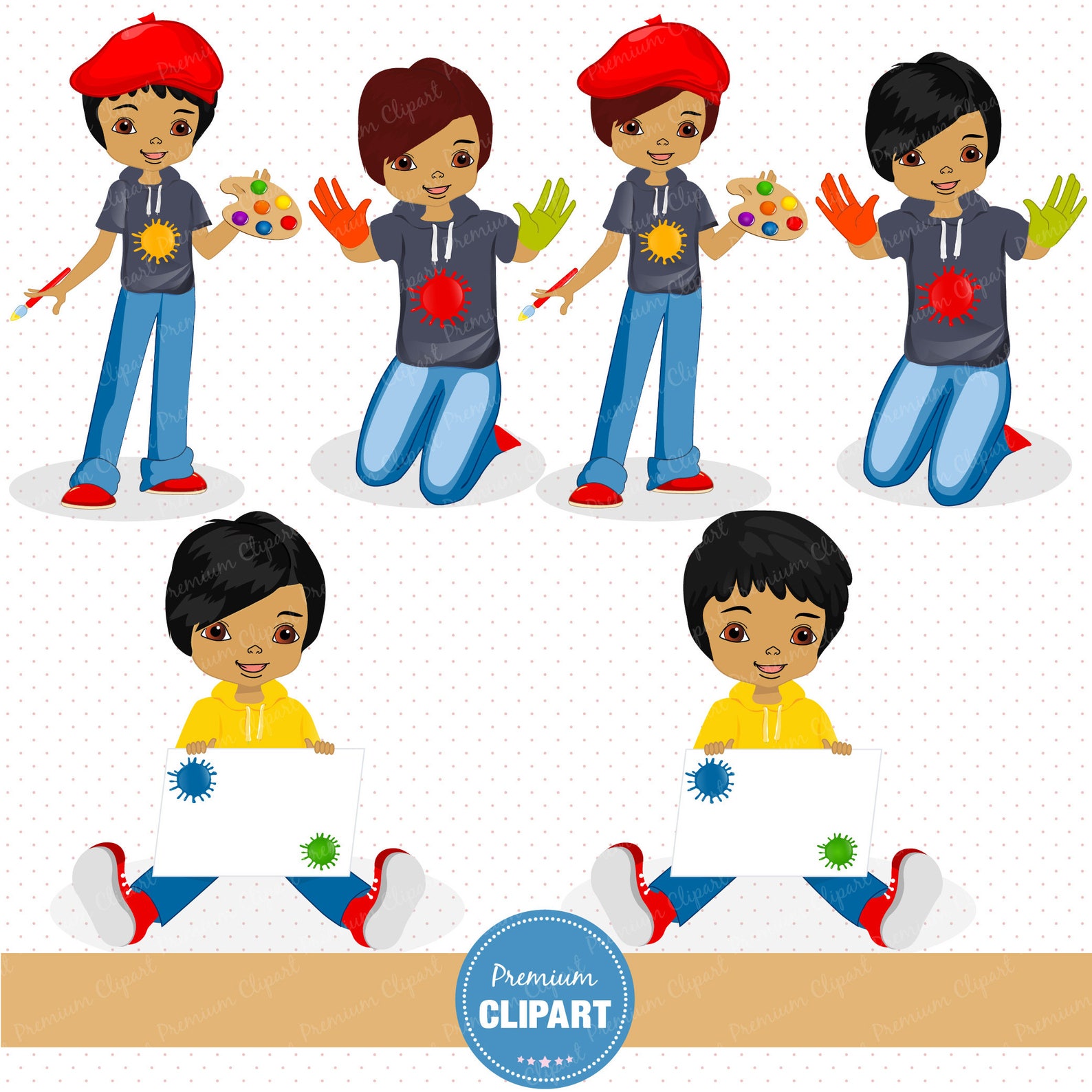 Painting party clipart African American kids Art party Etsy