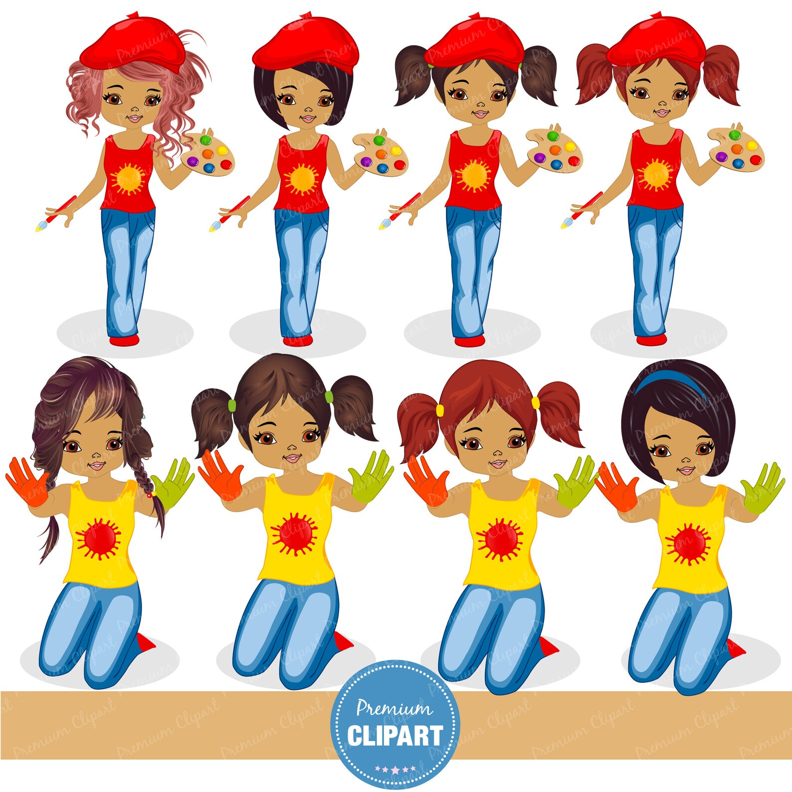 Painting party clipart Girl clipart African American Art Etsy