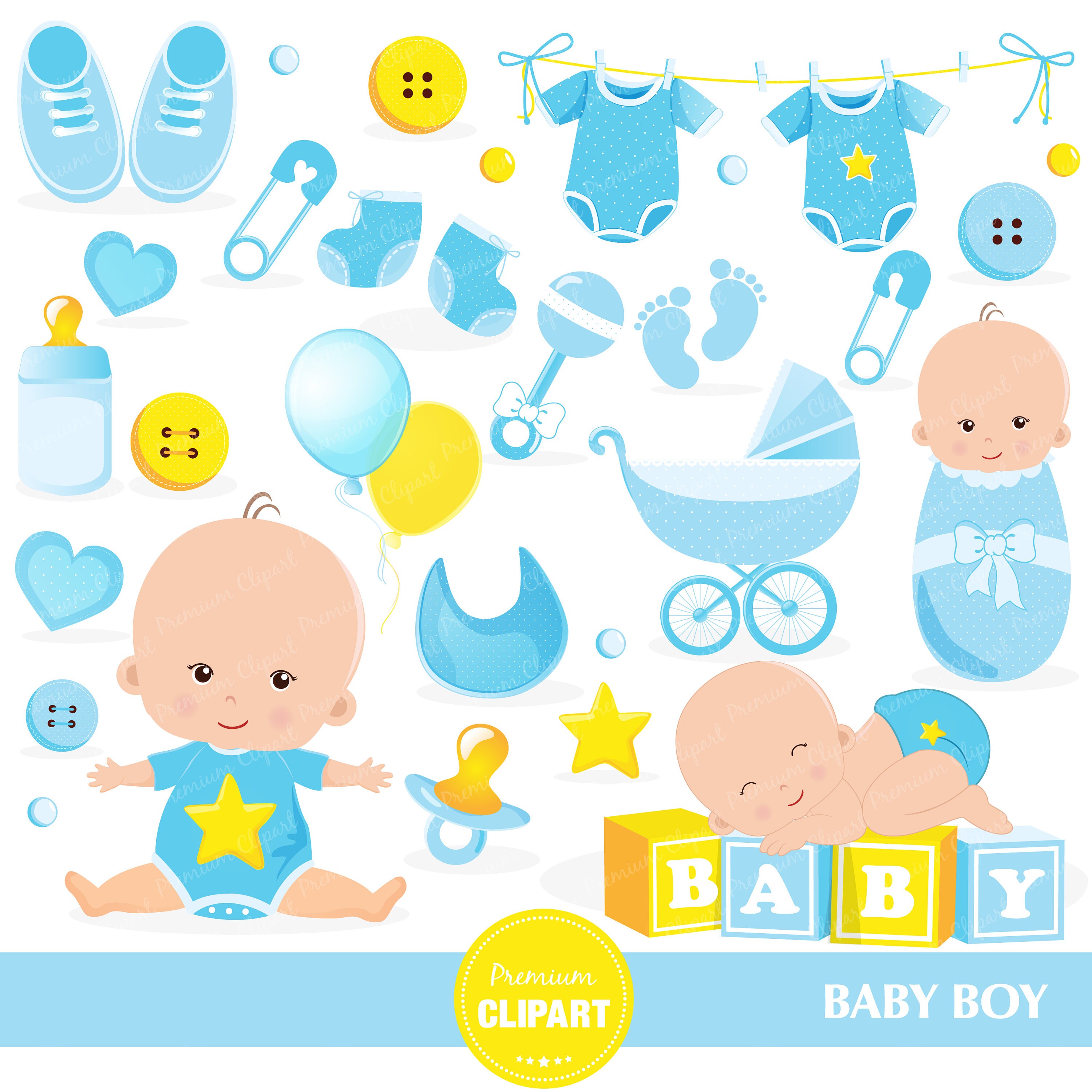 Baby Boy Clipart Commercial Use Baby Shower Clipart Baby Boy Etsy