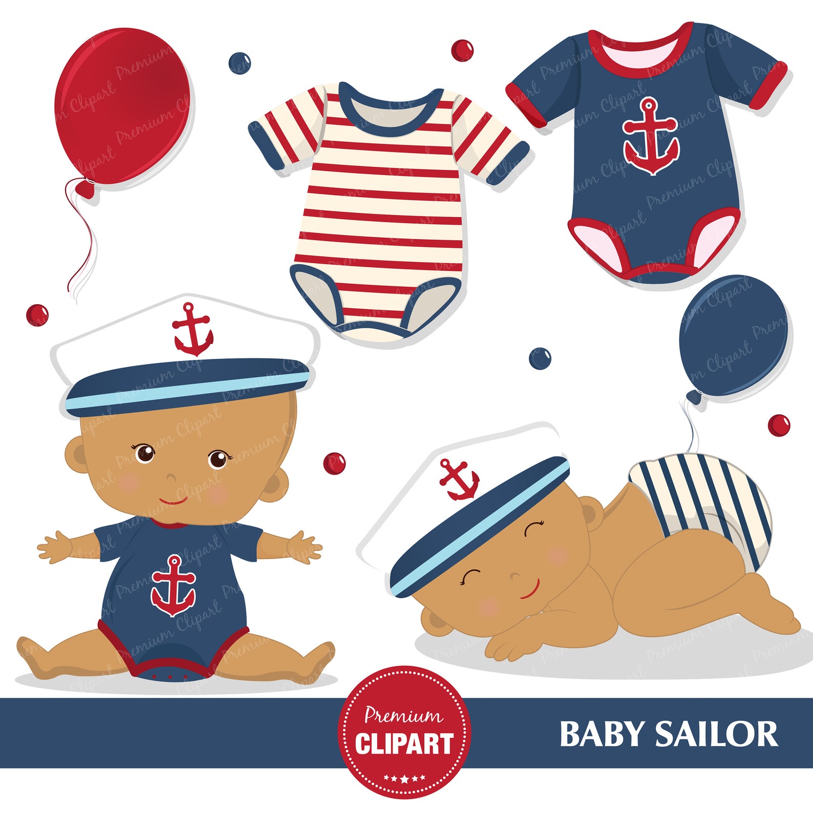 Nautical Baby Shower Clipart African American Baby Sailor Etsy