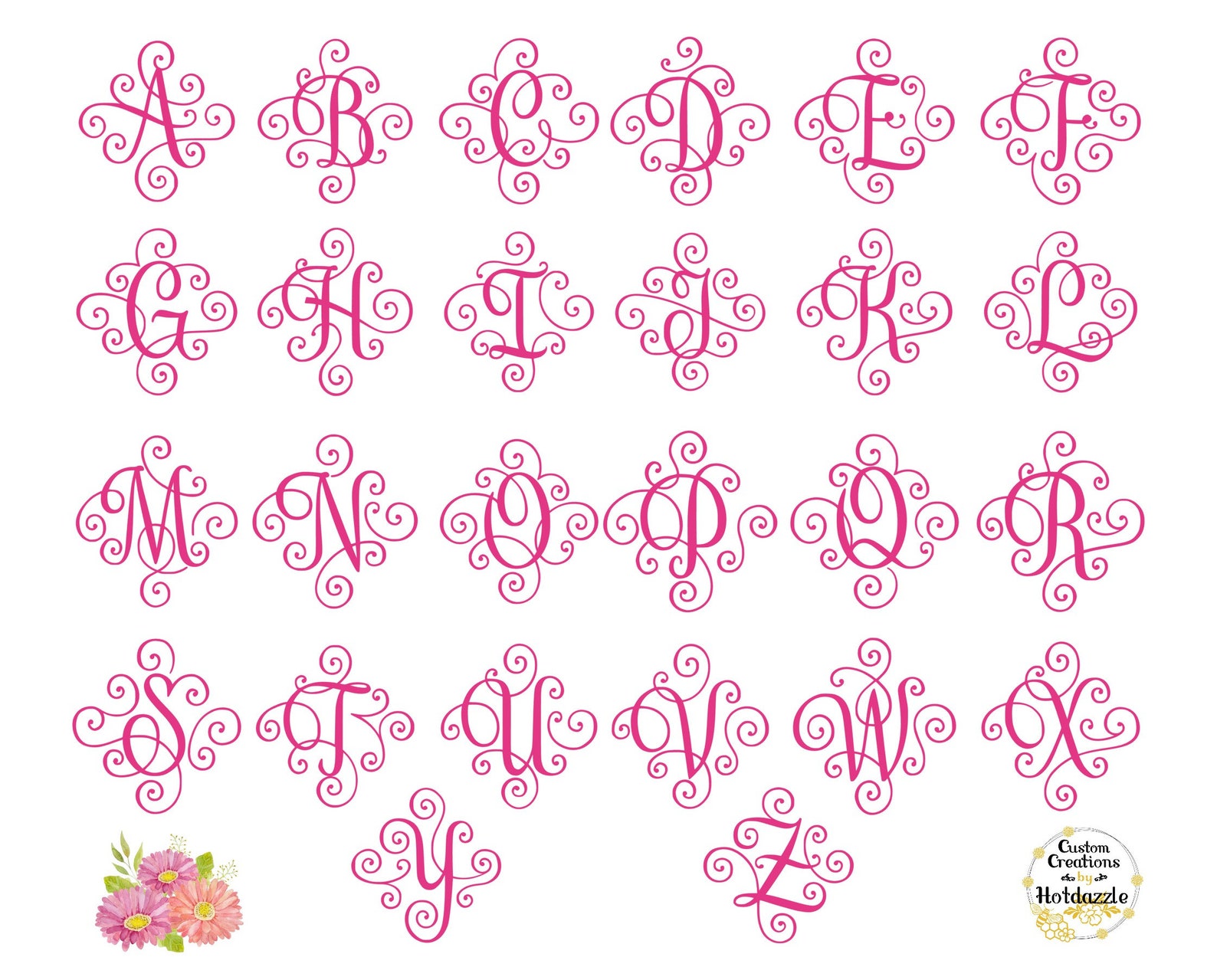 Monogram Letter Decal Elegant Scroll Monogram Decal Fancy Monogram ...