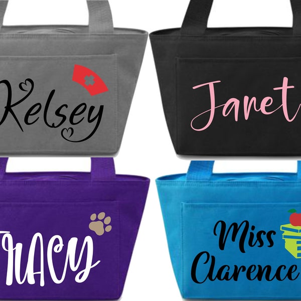 Personalized Insulated Lunch Bag Insulated Zippered Lunch Cooler Customized Monogram or Name Insulated Work Cooler Lunch Box Six Pack Cooler